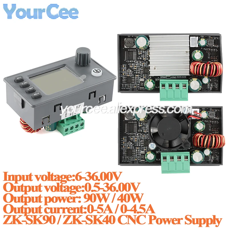 Фото SK90 SK40 Buck Boost CNC DC Регулируемый стабилизированный лабораторный источник питания 6-36 В 40 Вт/90 Вт CC CV зарядный модуль №1