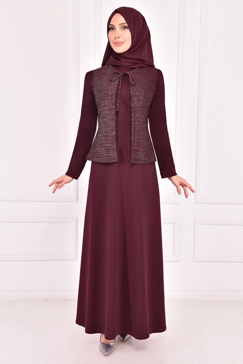 Bolerolu платье бордового цвета для женщин Abaya платье мусульманское женское платье Саудовская Аравия Abaya slamic ASM2441