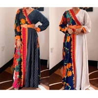 2022 plus size dress v neck office ladies print and slim waist maxi dress autumn spring new fashion long sleeve party dresses