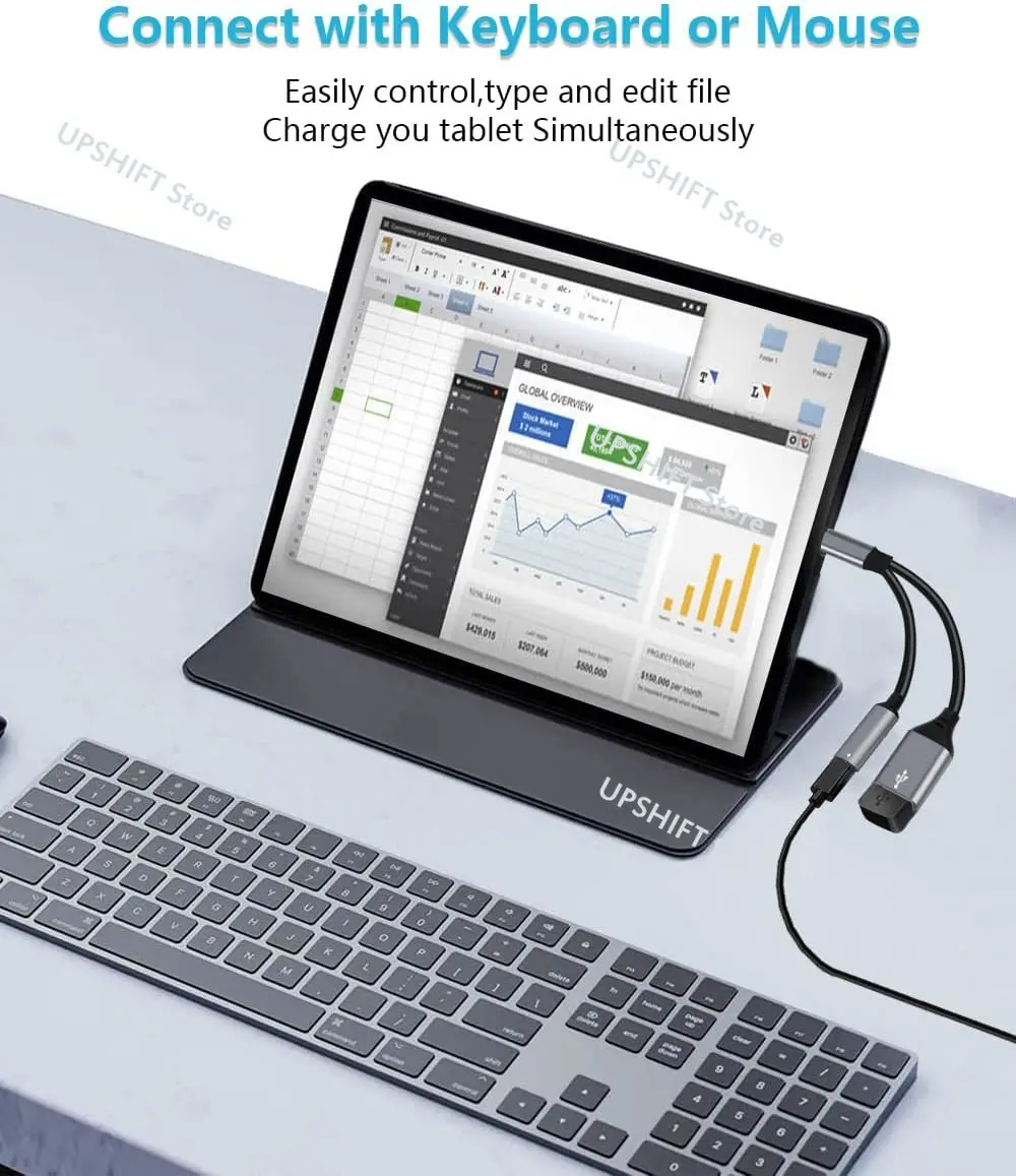 USB C OTG Adapter,2 in 1 USB-C Splitter with PD 60W Fast Charging Type C OTG and USB A Female Port MacBook Pro/Air/Huawei iPad