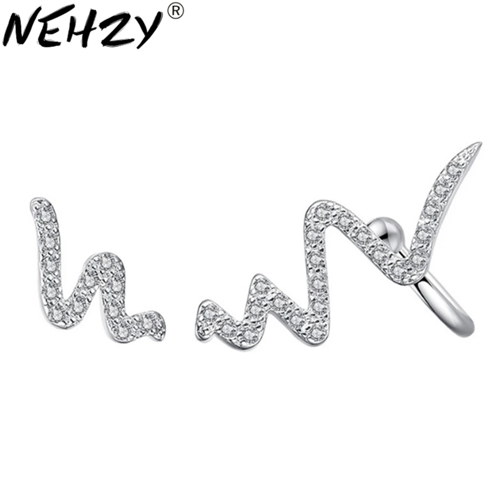 

NEHZY Silver plating female silver stud Earrings love asymmetric lightning stud earrings girls luxury luxury crystal jewelry