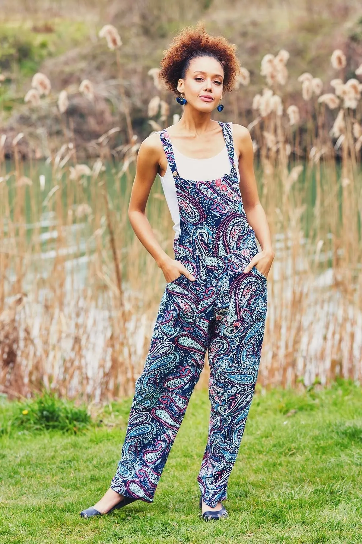 

Women's Overalls Ethnic pattern Authentic Salopette Blue Hot Casual Fashion Sleeveless Baggy Trousers