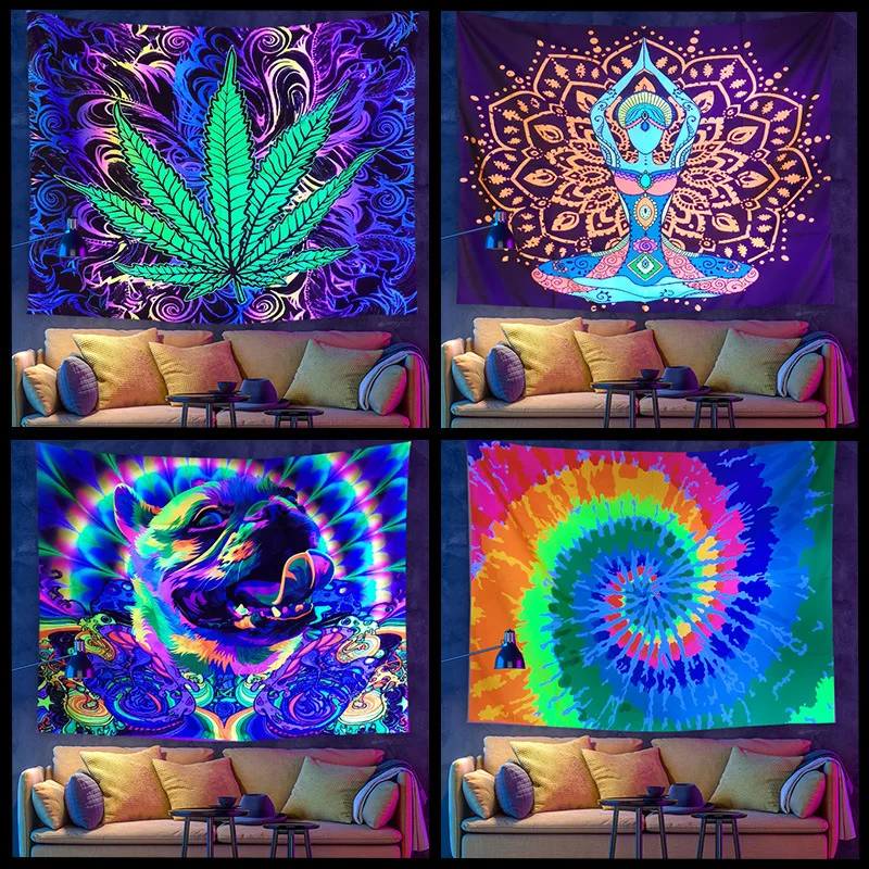 

73x95cm 180x230cm Fluorescent Tapestry UV Light Seven Star Bohemian Scenery Hanging Moon Phase Hanging Tapestry Various Sizes
