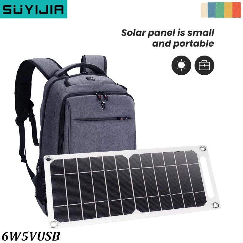 6W 5V USB Solar Panel Outdoor Mobile Phone Charger Hiking Backpack Commercial Truck Charging Equipment with Voltage Controller