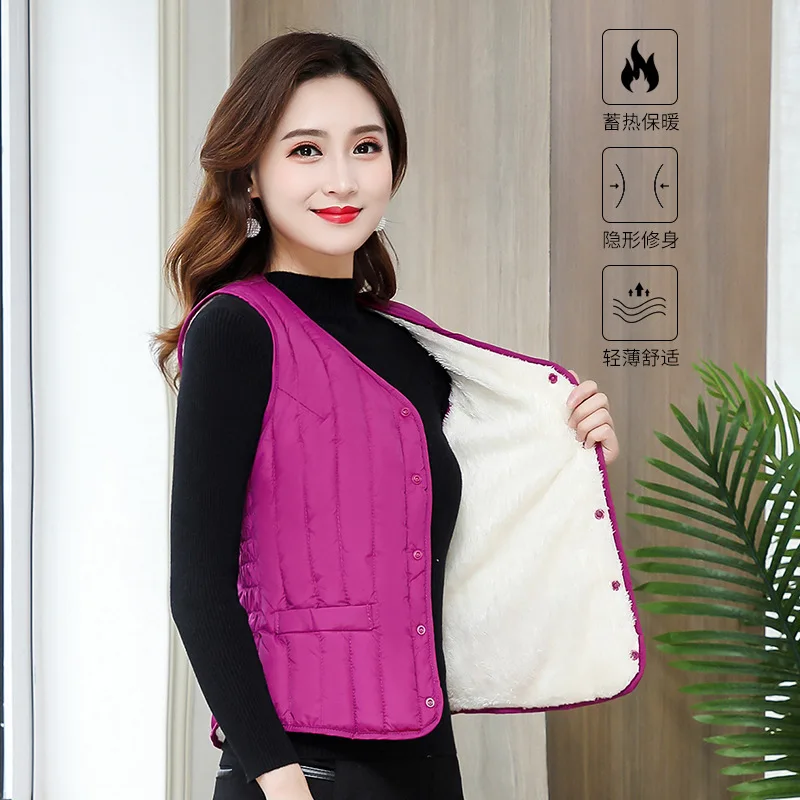 Warm Thickening And Velvet Vest Women's Winter Short Korean Fashion Down Cotton Sleeveless Tops Bottoming Casual Jackets