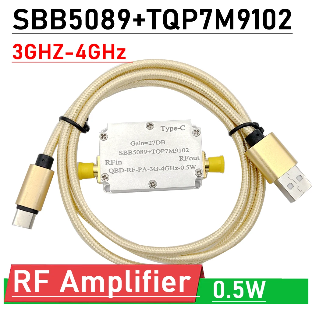 

DYKB SBB5089+TQP7M9102 3GHZ-4GHz 0.5W RF power amplifier broadband TYPE-C POWER ham Software radio transmitter satellite signal