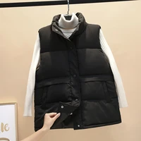 winter women sleeveless vest korean fashion warm down cotton padded vest stand collar jacket coat parkas waistcoat veste femme