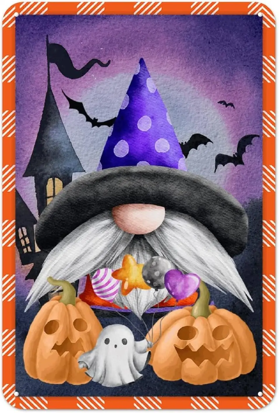 Хэллоуин Pumpkn Gnome Wreth Metl Sgn Ghost Bt Cstle Tn Добро пожаловать Fll 128n Wetherproof Modern Plque для Cfe Br Pub Ho