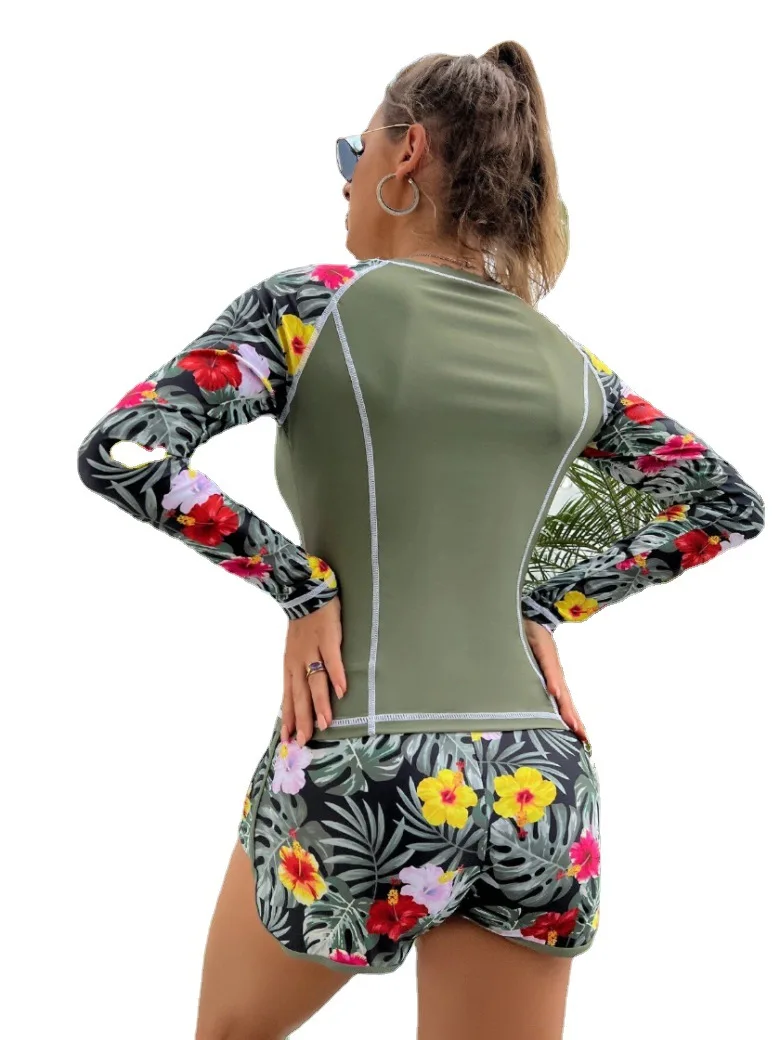 2023 Women's Conservative Sunscreen Long-sleeved High-waisted Split Flat-angle Tankini Swimsuit