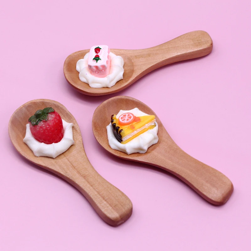 

Миниатюрная деревянная ложка для мороженого для кукольного домика с фруктами, мороженое, торт, модель еды, мебель «сделай сам», аксессуары, игрушка, Декор