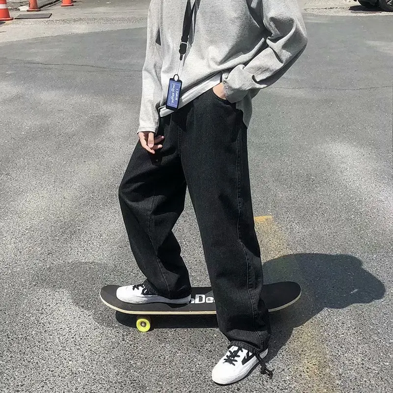 New Retro Wide-leg Jeans Men's Straight Loose Loose Hong Kong Style Trend All-match Trousers Fashion Streetwear джинсы мужские