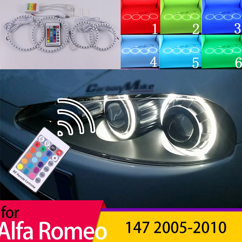 

RGB multi-color Remote Control Halo Ring Angel Eyes LED Headlight Light Rings for Alfa Romeo 147 2005-2010 Headlight Accessories