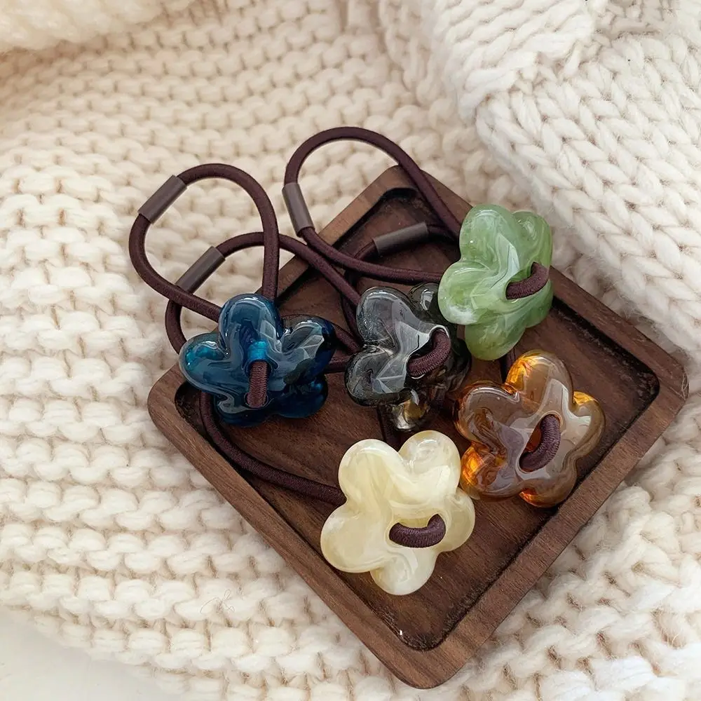 

Korean Elastic Plastic Flower Scrunchies Women Bow Hair Band Vintage Bear Hair Ties High Horsetail Hair Rope Hair Accessories