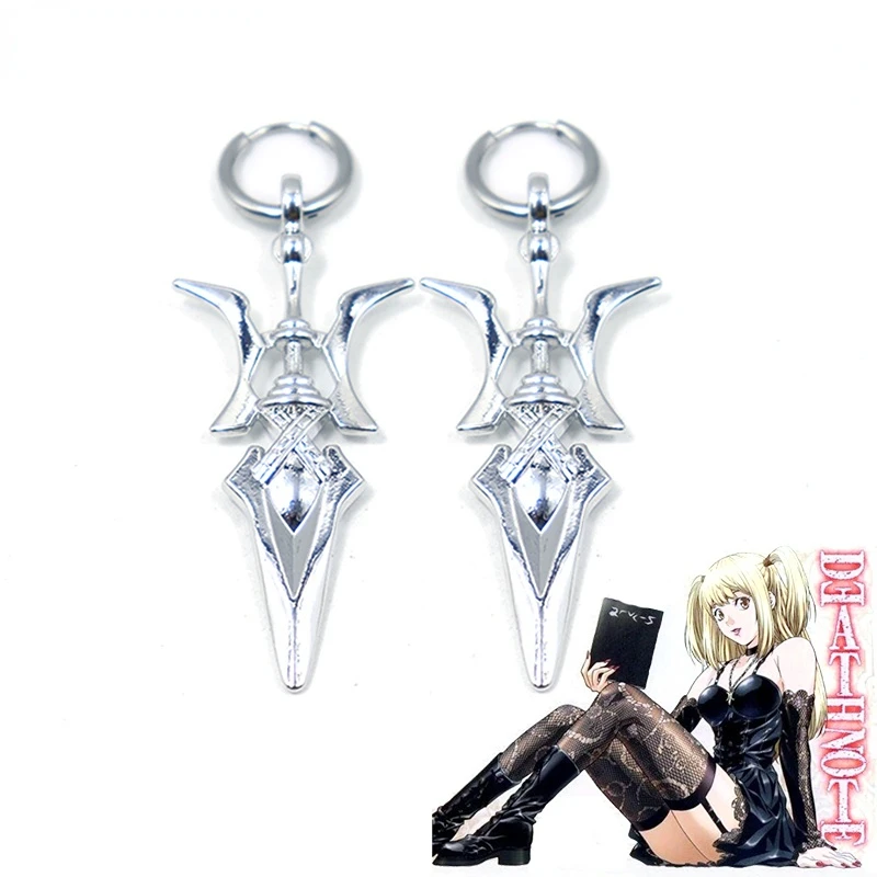 Death Note Misa Amane Cosplay Earring Halberd Drop Earrings for Women Girl Halloween Goth Cross Ear Clips Jewelry Ear Cuffs Gift