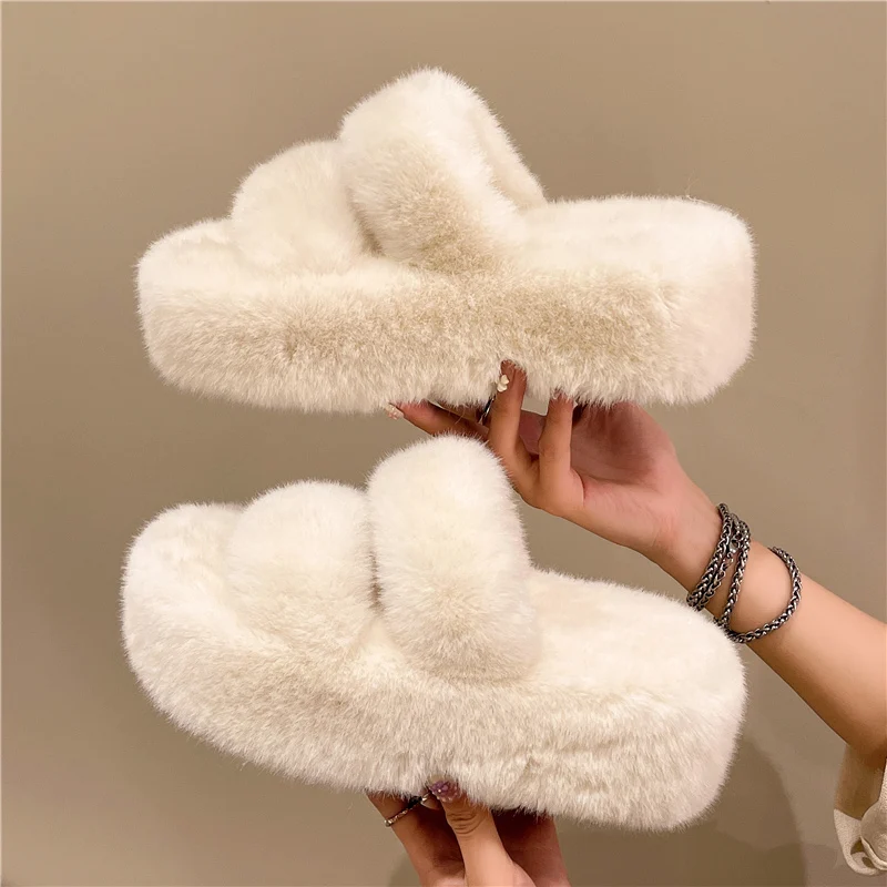 

Мюли женские зимние на платформе, плюшевые шлепанцы, плоская подошва, модная обувь, зимние тапочки, 2022