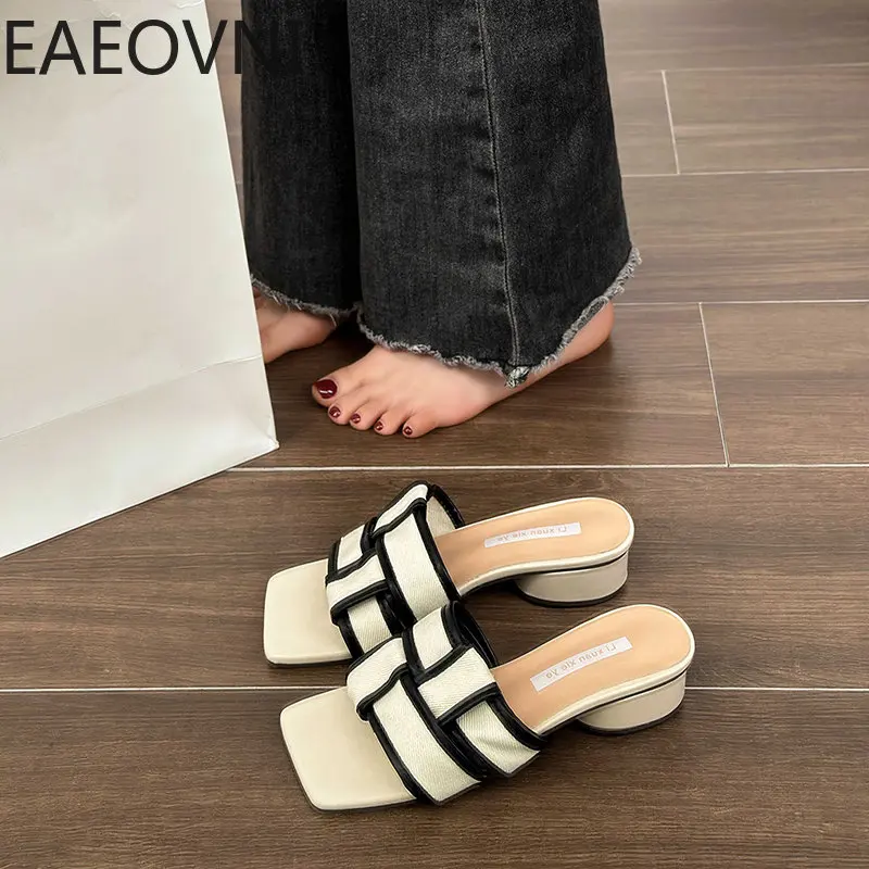 

Женские шлепанцы с открытым носком, летние сандалии на толстом каблуке, 2023