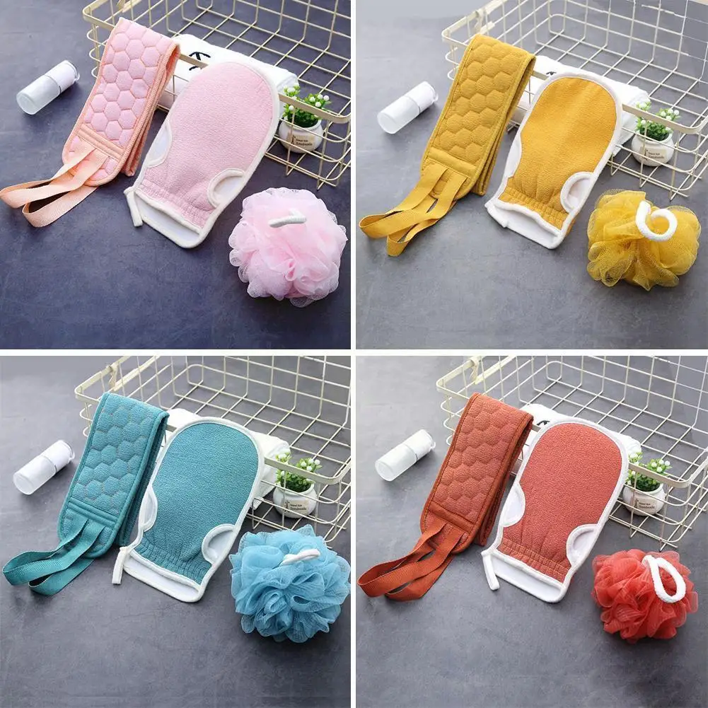 

New Three-piece Bath Ball Bath Brush Rubbing Thickened Long Ball Bath Wipe Back Bath Mud Towel Strip Towel Decontamination L2J5
