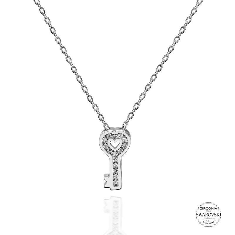 Серебро 925 пробы Swarovski Цирконий камень Сердце Ключ Цепочки и ожерелья | Украшения