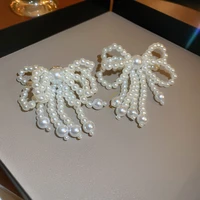 2022 japanese korean new big bowknot pearl tassel earrings for women fashion jewelry bow tie boucle oreille femme brincos