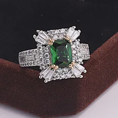 

Milangir Europe Luxury Square Double Layer Cubic Design Green Zircon Wedding Rings for Bride Women's Party Ring Jewelry
