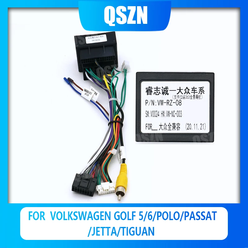 

QSZN Canbus Box Decoder VW-RZ-08 For Volkswagen Golf 5/6/Polo/Passat/Jetta/Tiguan 16 PIN Power Harness Wiring Cables Car Radio