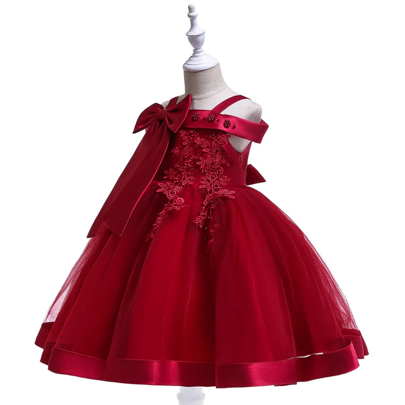 

Bow Tie Clothing for Girls Western Style Mesh Skirt Piano Performance Clothing Children's Elegant Dress Girl Summer Clothes Prom