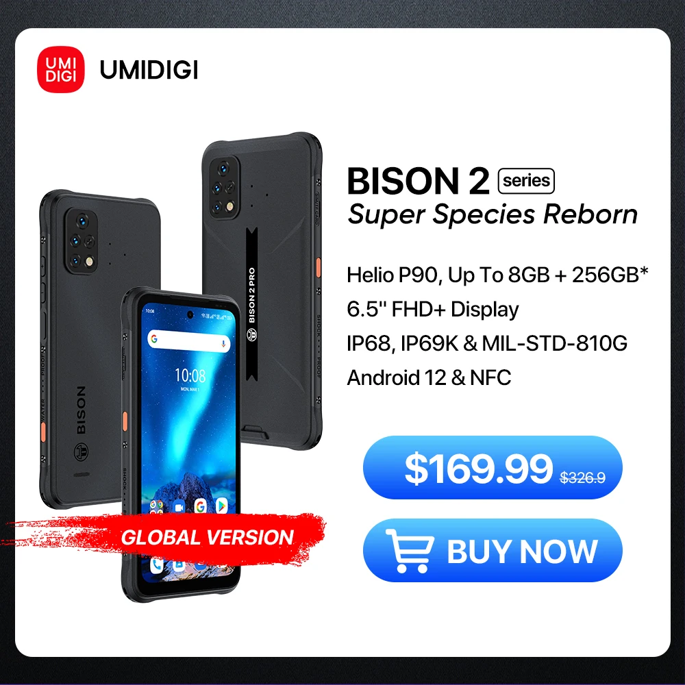 [In Stock] UMIDIGI Bison 2 Rugged Phone, Android 12 Smartphone, 128GB 256GB Helio P90, 48MP Camera, 6.5