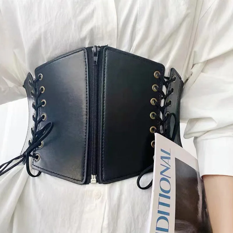 

Fashion Women Wide Waist Sealing Belt High Quality Pu Leather Classic Process Ladies Dress Eleagnt High Waist Girdle