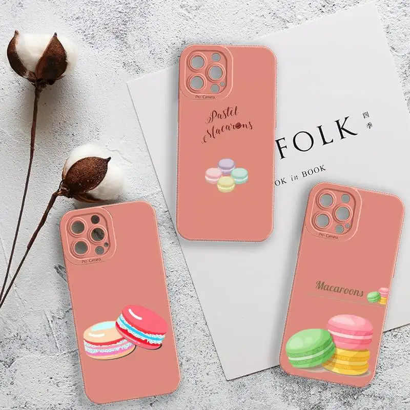 

Macaron cute cartoon tasty food Phone Case For iPhone 13 12 11 Pro MAX Mini X XS XR 7 8 Plus Camera Lens Liquid Silicone