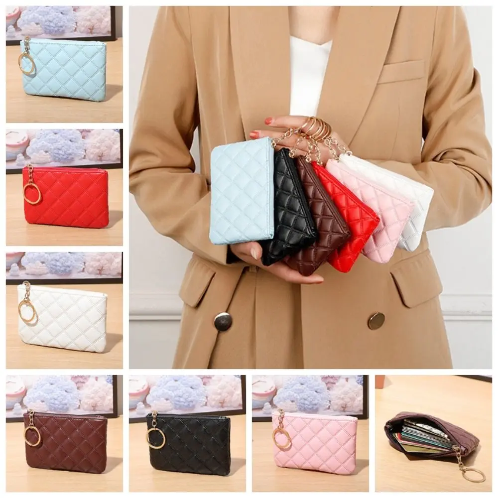

Fashion Square Rhombic Lattice Coin Purse Solid Color PU Leather Hand Bag Key Bag Wallet Zipper Purse Credit Card Holder Women