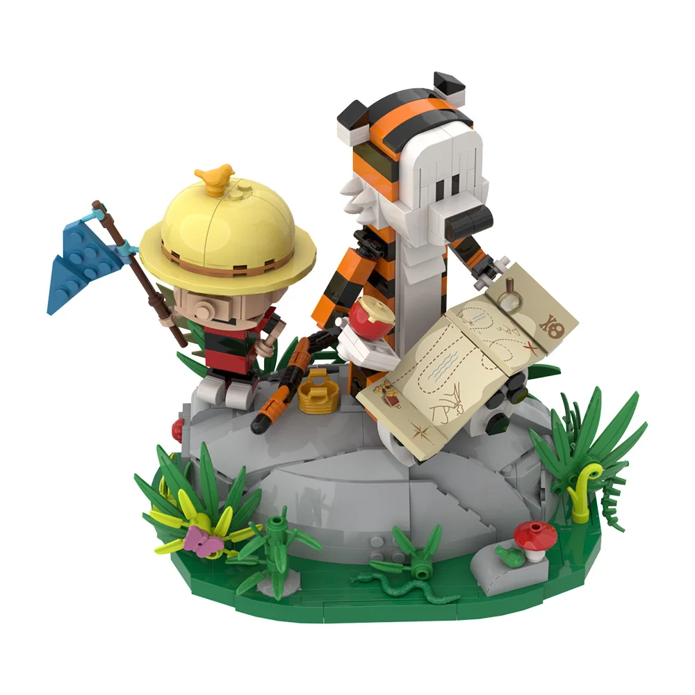 Фото Модель MOC Calvined and Hobbes, строительный блок, анимационная кукла, трава, растение, мультяшный тигр, экшн-фигурка, кирпичная игрушка, детский рождественский подарок №4