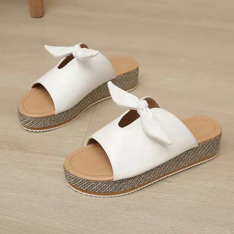 Casual Plus Size Slippers Platform Sandals Women Summer New Fashion Bowknot Slippers Ladies Plus Size 43 Outdoor Sandals Female