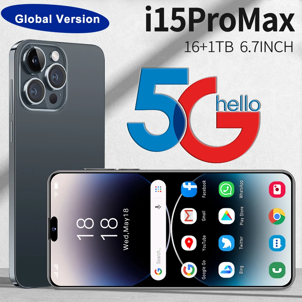 

Смартфон i15 Pro Max, 6,7 дюйма, 4G, 16 + 1 ТБ, Android 13