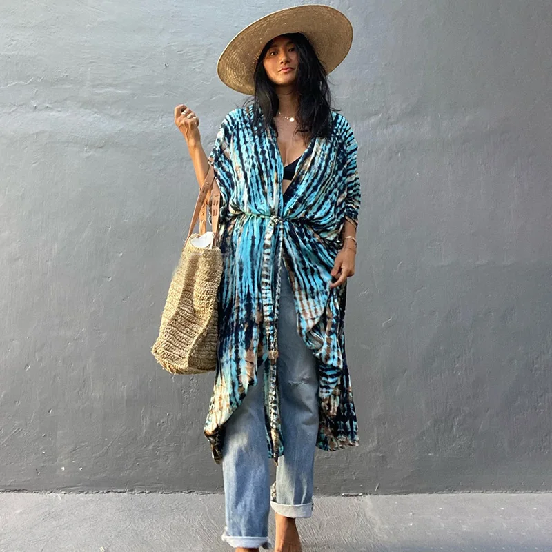 Женский кардиган с принтом листьев свободная пляжная Солнцезащитная куртка