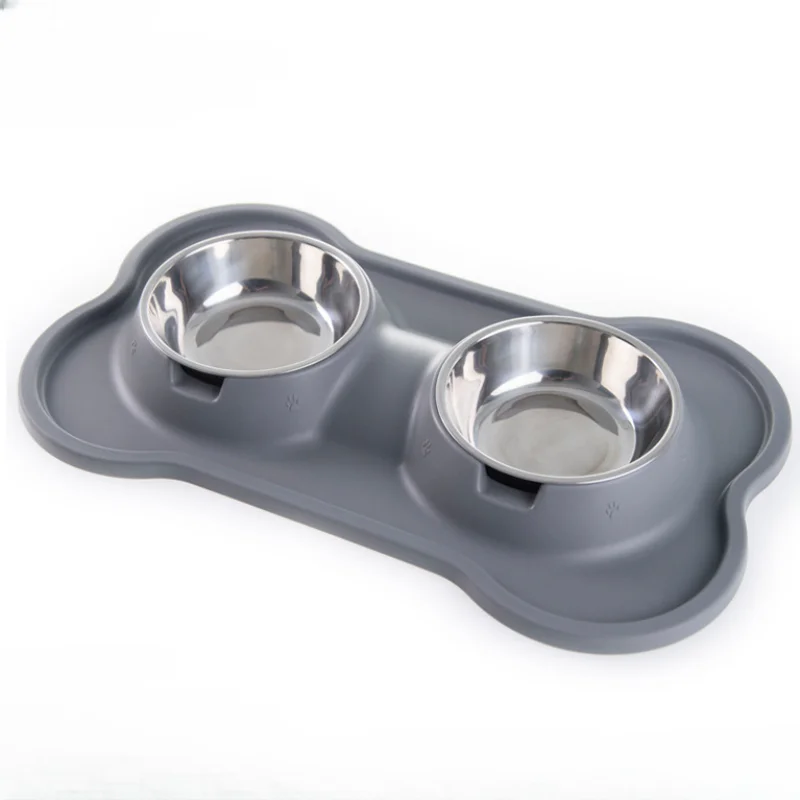 

Нескользящая силиконовая двойная миска для кормления собак, чаша из нержавеющей стали для питьевой воды, посуда для домашних животных, аксессуары для собак