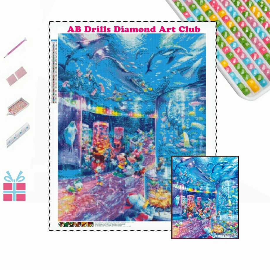 

Disney Ocean Park 5D DIY AB Drill Diamond Painting Mosaic Cross Stitch Cartoon Mickey and Minnie Handmade Crafts Children's Gift