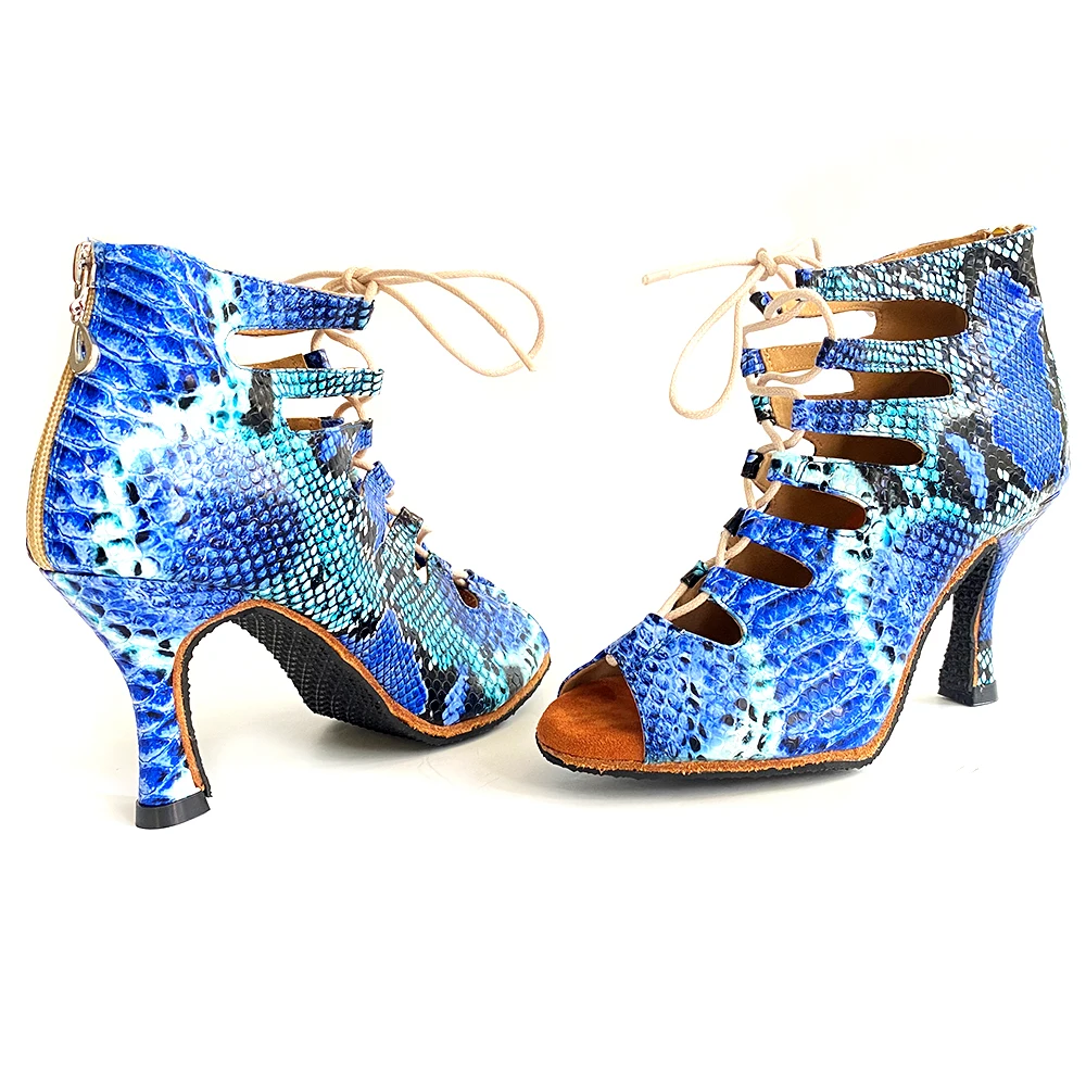 Zapatos De Baile latino Blue Colorful African Latin Dance Shoes For Women Salsa Indoor Suede Outsole Dancing Shoes