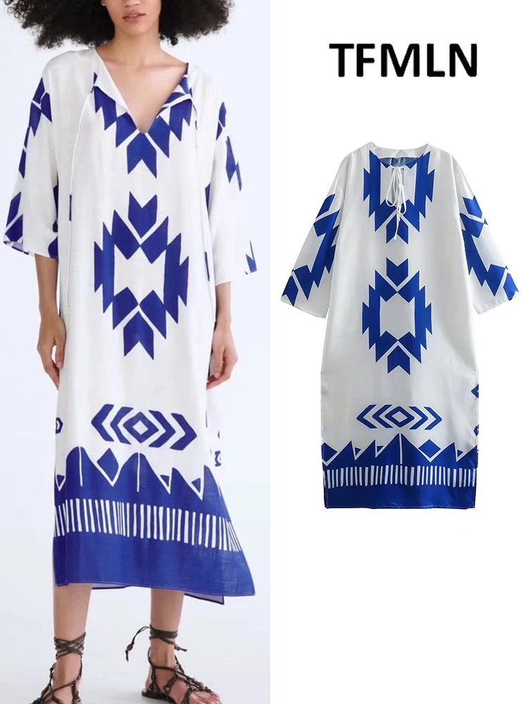 

Свободные женские платья TFMLN 2022, летние женские платья с принтом, винтажные тонкие пляжные модные платья для вечеринок