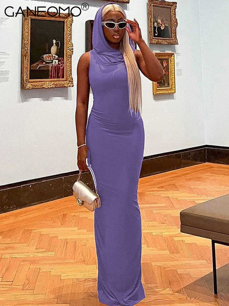 

Облегающее платье макси с капюшоном, женское летнее сексуальное элегантное вечернее платье для ночного клуба, женское облегающее длинное п...