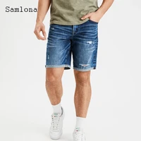 samlona plus size men fashion shorts mid waist denim short bottom mens skinny vintage ripped short jeans 2022 summer hotpants