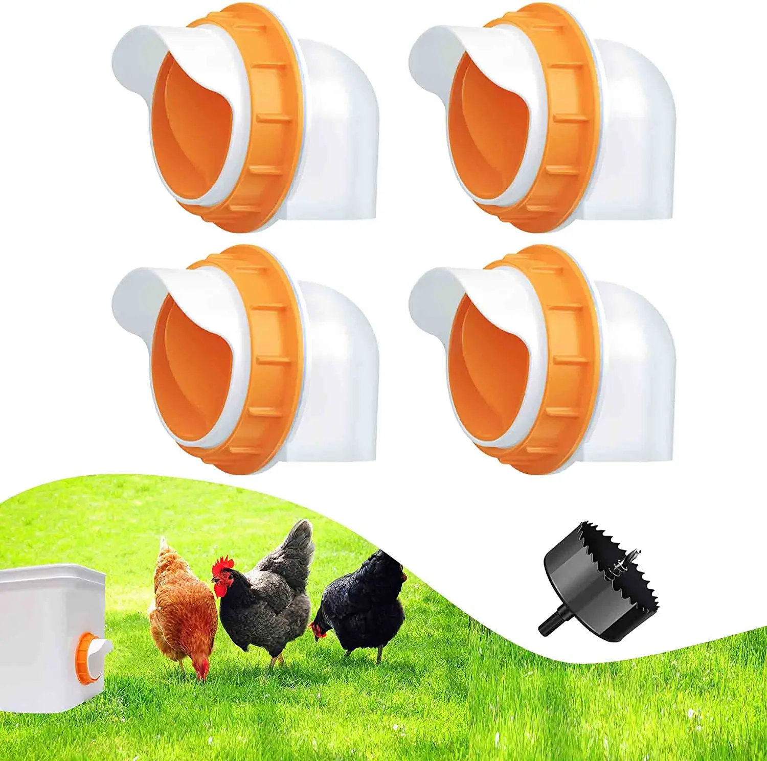 

Chicken Feeder Poultry Feeding Supplies DIY Rain Proof Poultry Feeder Port Gravity Feed Kit For Buckets Barrels Bins Troughs