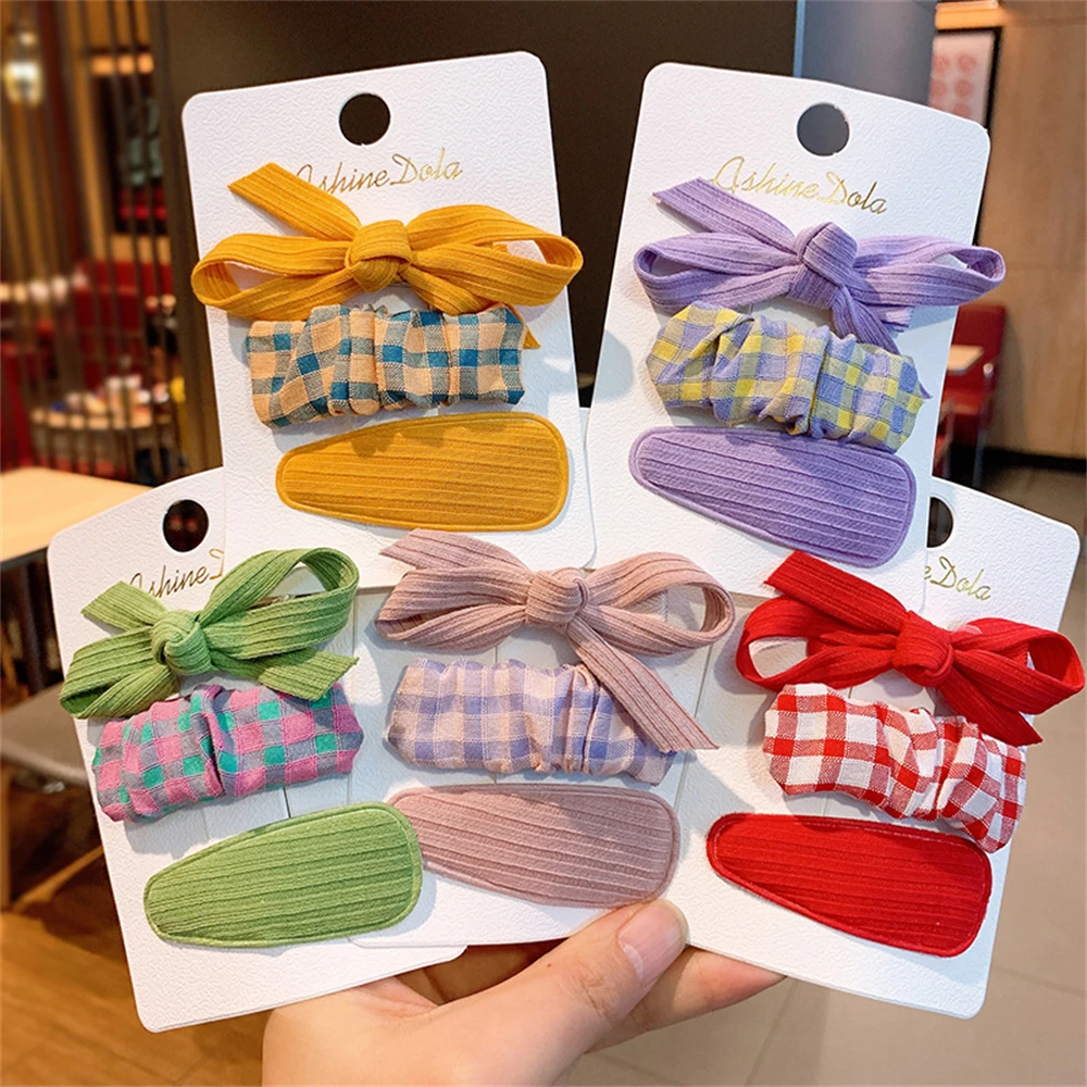 

Children's Pleated Bowknot Fabric Hair Clip Sweet Girls BB Snap Bangs Ponytail Hairpin Headwear Hair Accessories For Kids 3Pcs