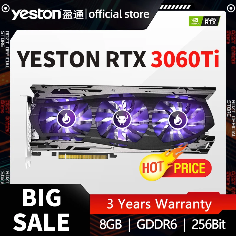 

New YESTON NVIDIA Geforce RTX3060Ti-8GD6 LB Graphic Card GDDR6 8G 256bit RTX 3060 Ti GPU LHR placa de vide видеокарта