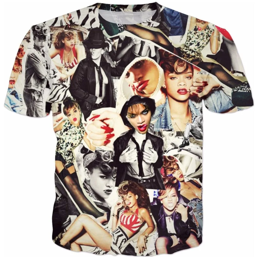

Модная мужская футболка со звездами и певицами, футболка с 3D принтом с множеством лиц Арианы Гранде, Paparazzi, летние топы унисекс в стиле Харадзюку