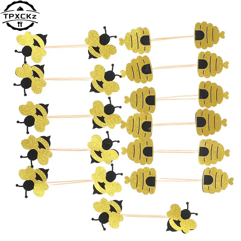 

12pcs Bee Shape Cupcake Paper Cake Topper Birtay Party Cake Honeybee Fruit Picks Dessert Decorative Supplies