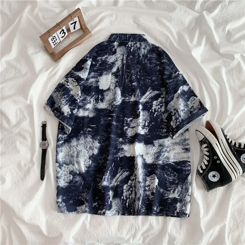 Мужская и женская летняя рубашка гавайская пляжная блузка на пуговицах топы с