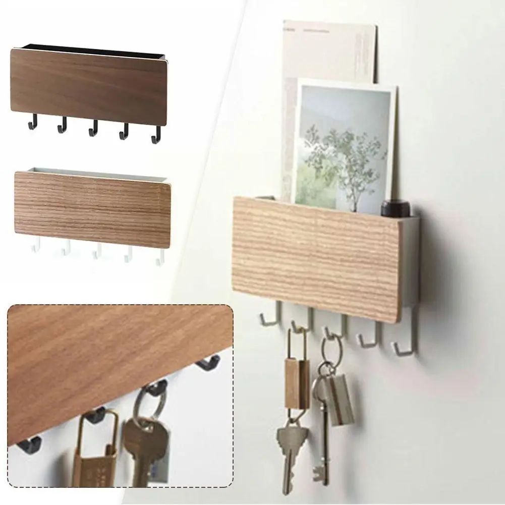 

Wooden Wall-mounted Holder No-drill Hanging Hooks Multi-functional Glasses Rack Storage Storage Shelf Home Decor I7s2