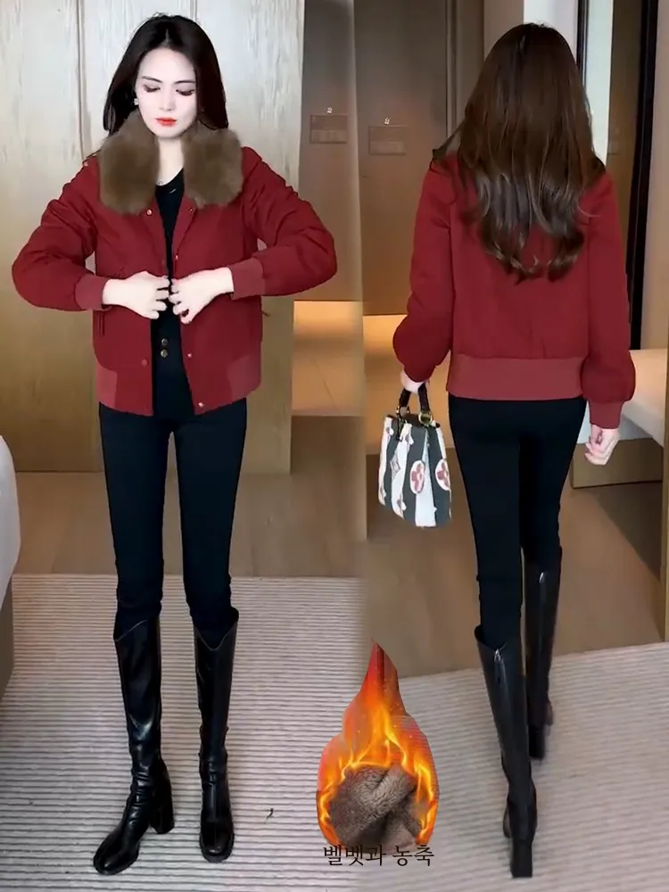 Утепленное короткое пальто на флисовой подкладке для женщин 2024 осень и зима