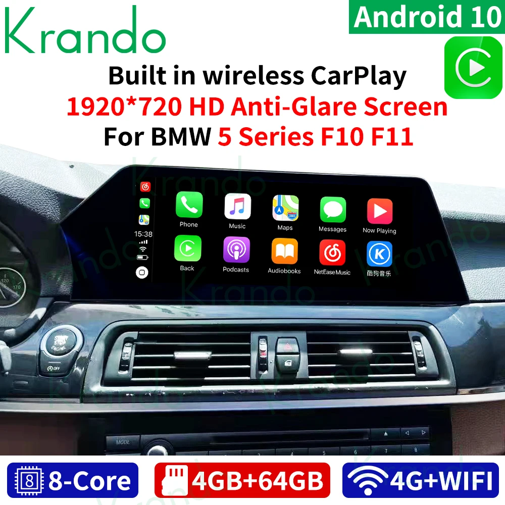 Автомобильный радиоприемник Krando Android 10 0 4G 64G 12 3 для BMW 5 серии F10 F11 520I 525I 528I 2011-2016 NBT