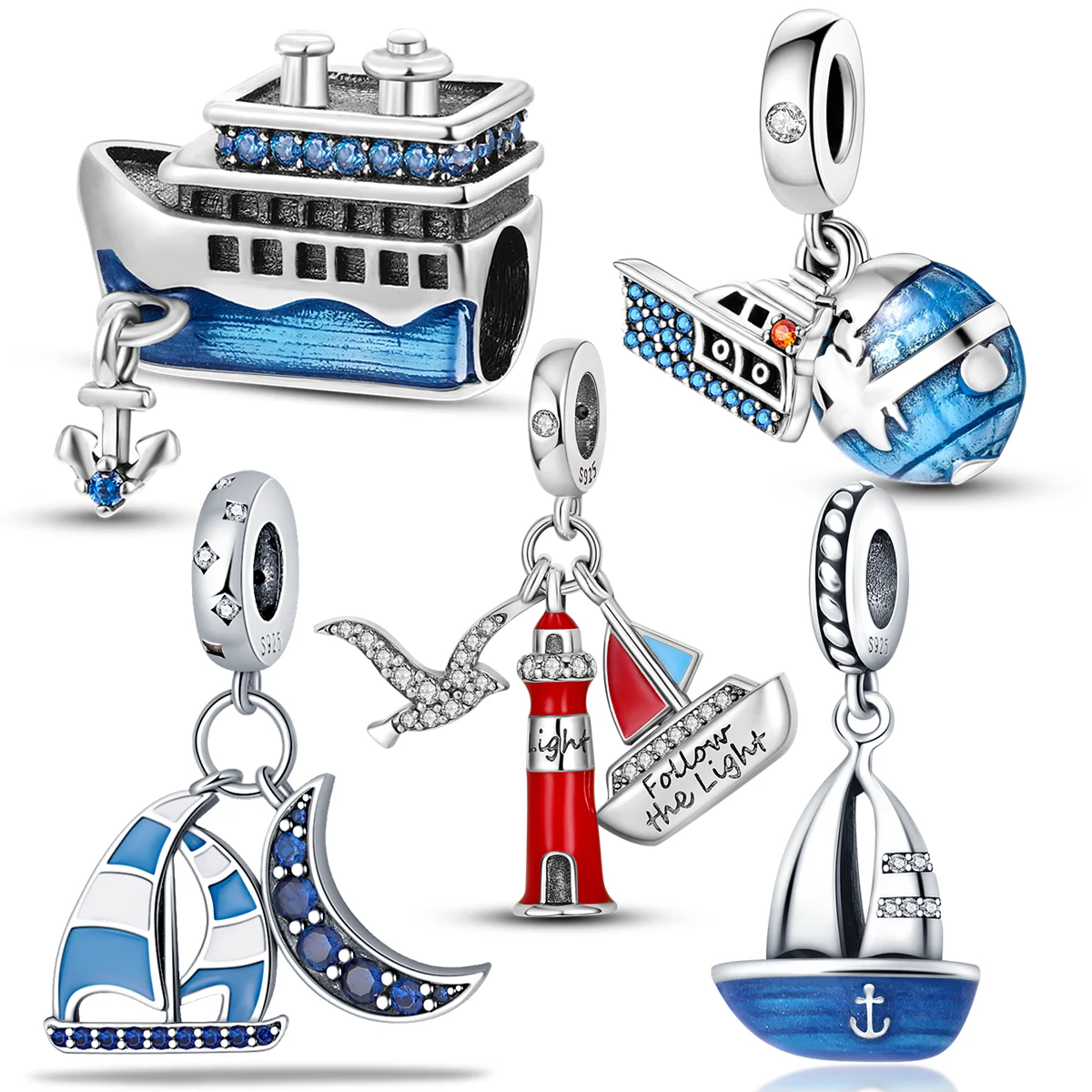 Бусины для яхты из серебра 925 пробы с синим фианитом браслета Pandora - купить по